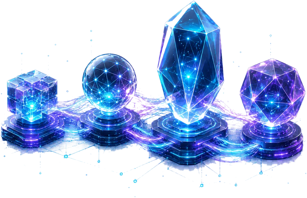 ETH、BNB Chain、Solana、Polygon 等不同公链的发光节点对比插画